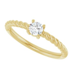 72207 Ring Set 14K Yellow Natural Diamond Round 4 Mm Polished 15 Ct Natural Diamond Solitaire Rope Ring