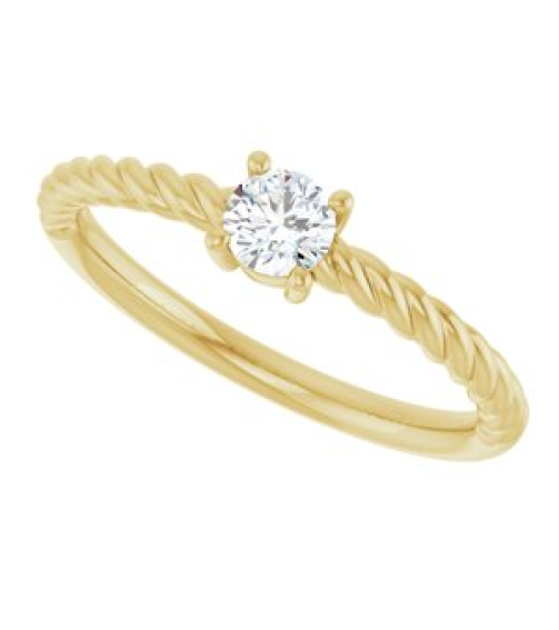 72207 Ring Set 14K Yellow Natural Diamond Round 4 Mm Polished 15 Ct Natural Diamond Solitaire Rope Ring