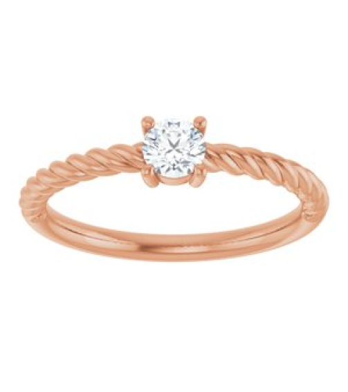 72207 Ring Set 14K Rose Natural Diamond Round 4 Mm Polished 15 Ct Natural Diamond Solitaire Rope Ring