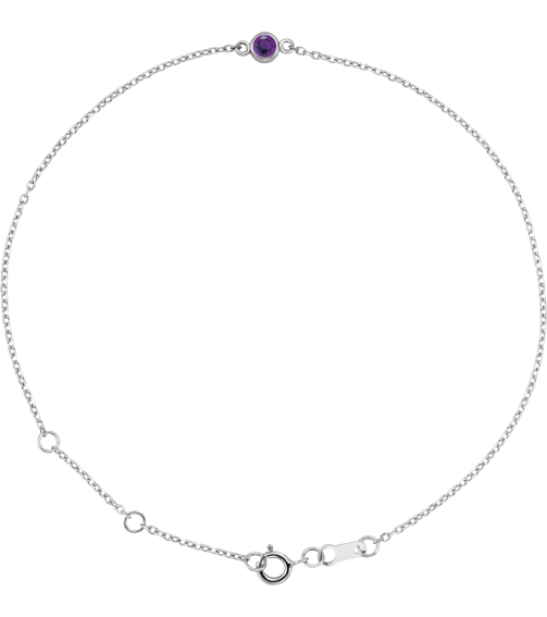Brc808 Bracelet Sterling Silver Set 1-Stone Natural Amethyst Round 3 Mm 8.7 X 4.8 Mm 6 12-7 12 In Polished Natural Amethyst Bezel-Set Solitaire Bracelet