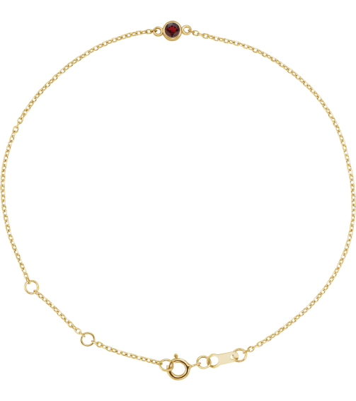 Brc808 Bracelet 14K Yellow Set 1-Stone Natural Mozambique Garnet Round 3 Mm 8.7 X 4.8 Mm 6 12-7 12 In Polished Natural Mozambique Garnet Bezel-Set Solitaire Bracelet