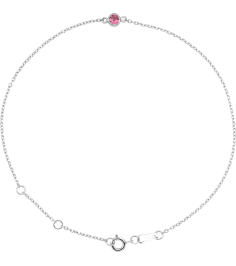 Brc808 Bracelet 14K White Set 1-Stone Natural Pink Tourmaline Round 3 Mm 8.7 X 4.8 Mm 6 12-7 12 In Polished Natural Pink Tourmaline Bezel-Set Solitaire Bracelet