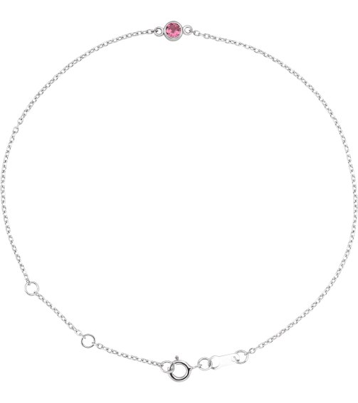 Brc808 Bracelet Sterling Silver Set 1-Stone Natural Pink Tourmaline Round 3 Mm 8.7 X 4.8 Mm 6 12-7 12 In Polished Natural Pink Tourmaline Bezel-Set Solitaire Bracelet