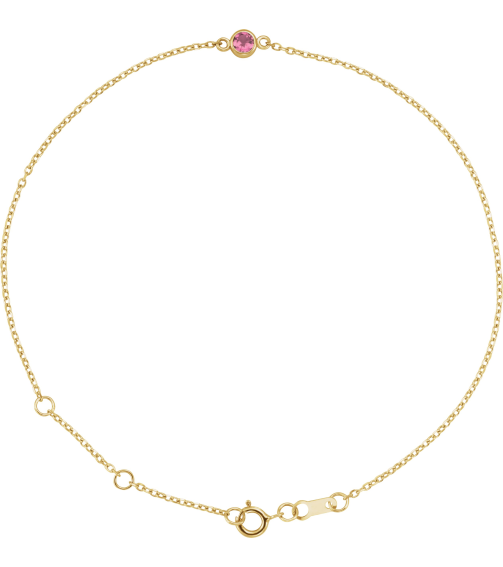 Brc808 Bracelet 14K Yellow Set 1-Stone Natural Pink Tourmaline Round 3 Mm 8.7 X 4.8 Mm 6 12-7 12 In Polished Natural Pink Tourmaline Bezel-Set Solitaire Bracelet
