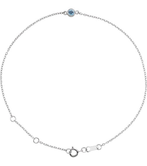 Brc808 Bracelet 14K White Set 1-Stone Natural Aquamarine Round 3 Mm 8.7 X 4.8 Mm 6 12-7 12 In Polished Aquamarine Bezel-Set Solitaire Bracelet