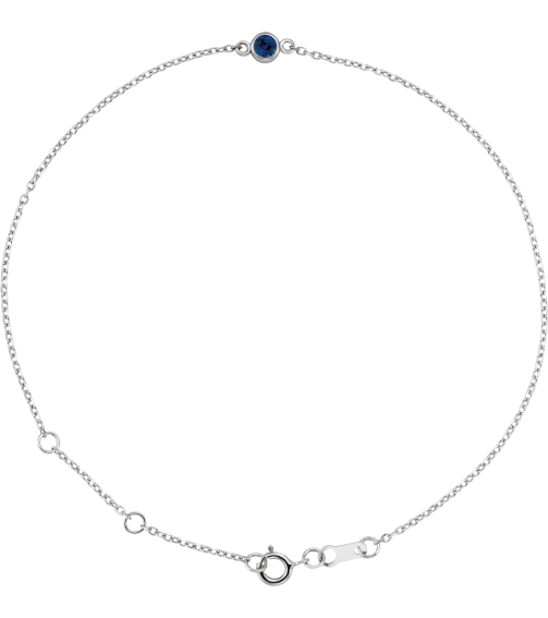 Brc808 Bracelet Sterling Silver Set 1-Stone Lab-Grown Blue Sapphire Round 3 Mm 8.7 X 4.8 Mm 6 12-7 12 In Polished Lab-Grown Blue Sapphire Bezel-Set Solitaire Bracelet