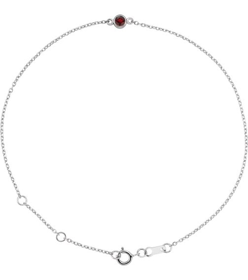 Brc808 Bracelet 14K White Set 1-Stone Natural Mozambique Garnet Round 3 Mm 8.7 X 4.8 Mm 6 12-7 12 In Polished Natural Mozambique Garnet Bezel-Set Solitaire Bracelet