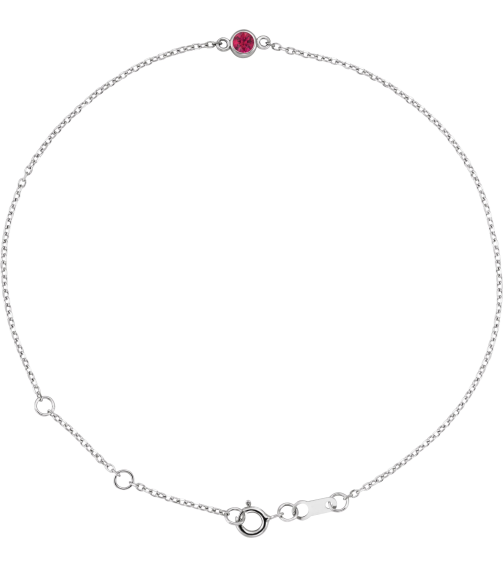 Brc808 Bracelet 14K White Set 1-Stone Lab-Grown Ruby Round 3 Mm 8.7 X 4.8 Mm 6 12-7 12 In Polished Lab-Grown Ruby Bezel-Set Solitaire Bracelet
