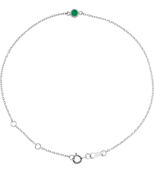 Brc808 Bracelet 14K White Set 1-Stone Lab-Grown Emerald Round 3 Mm 8.7 X 4.8 Mm 6 12-7 12 In Polished Lab-Grown Emerald Bezel-Set Solitaire Bracelet
