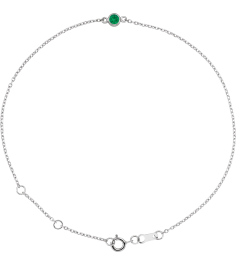 Brc808 Bracelet 14K White Set 1-Stone Natural Emerald Round 3 Mm 8.7 X 4.8 Mm 6 12-7 12 In Polished Natural Emerald Bezel-Set Solitaire Bracelet