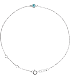 Brc808 Bracelet 14K White Set 1-Stone Natural Blue Zircon Round 3 Mm 8.7 X 4.8 Mm 6 12-7 12 In Polished Blue Zircon Bezel-Set Solitaire Bracelet