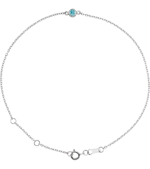 Brc808 Bracelet 14K White Set 1-Stone Natural Blue Zircon Round 3 Mm 8.7 X 4.8 Mm 6 12-7 12 In Polished Blue Zircon Bezel-Set Solitaire Bracelet