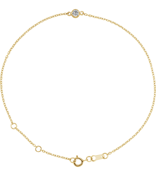 Brc808 Bracelet 14K Yellow Set 1-Stone Natural White Sapphire Round 3 Mm 8.7 X 4.8 Mm 6 12-7 12 In Polished Natural White Sapphire Bezel-Set Solitaire Bracelet
