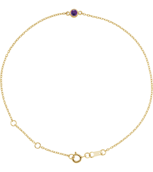 Brc808 Bracelet 14K Yellow Set 1-Stone Natural Amethyst Round 3 Mm 8.7 X 4.8 Mm 6 12-7 12 In Polished Natural Amethyst Bezel-Set Solitaire Bracelet