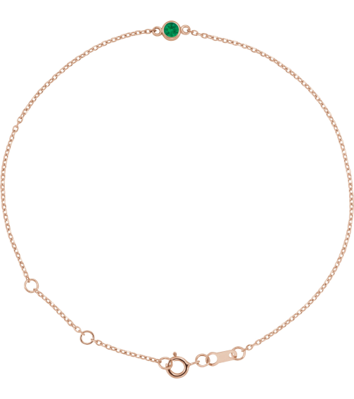 Brc808 Bracelet 14K Rose Set 1-Stone Natural Emerald Round 3 Mm 8.7 X 4.8 Mm 6 12-7 12 In Polished Natural Emerald Bezel-Set Solitaire Bracelet