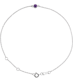 Brc808 Bracelet 14K White Set 1-Stone Natural Amethyst Round 3 Mm 8.7 X 4.8 Mm 6 12-7 12 In Polished Natural Amethyst Bezel-Set Solitaire Bracelet