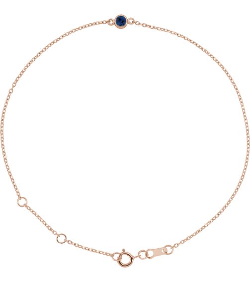 Brc808 Bracelet 14K Rose Set 1-Stone Lab-Grown Blue Sapphire Round 3 Mm 8.7 X 4.8 Mm 6 12-7 12 In Polished Lab-Grown Blue Sapphire Bezel-Set Solitaire Bracelet