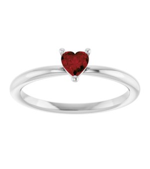 72309 Ring Set Sterling Silver Natural Mozambique Garnet Heart 4 X 4 Mm Polished Natural Mozambique Garnet Solitaire Ring