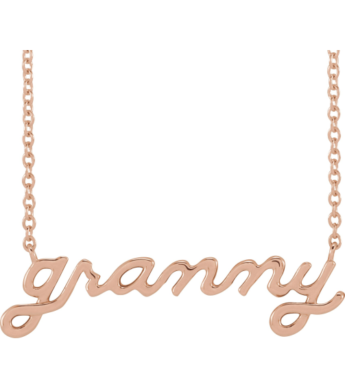 88061 Necklace 14K Rose 27.37 X 7.63 Mm 18 In Polished Lowercase Script Granny Necklace
