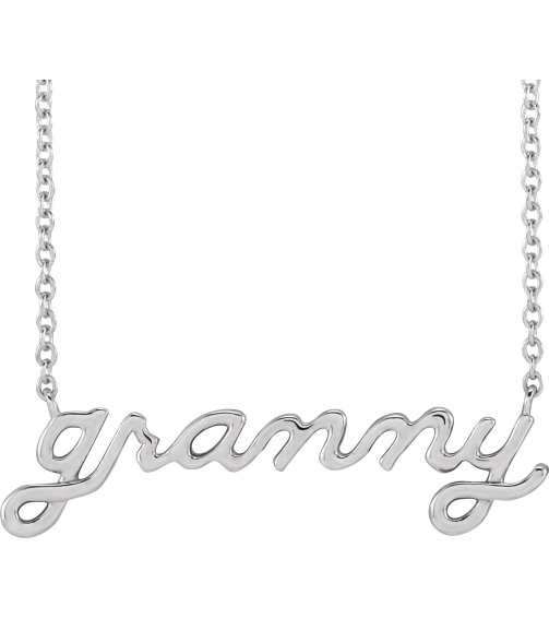 88061 Necklace Sterling Silver 27.37 X 7.63 Mm 18 In Polished Lowercase Script Granny Necklace