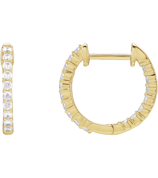 653631 Earring Set 14K Yellow 14.5 Mm 1.66 Mm Lab-Grown Diamond Round 1.5Mm 12 Ctw Vs, F+ Pair Hinged Polished 12 Ctw Lab-Grown Diamond Inside-Outside Hoop Earrings