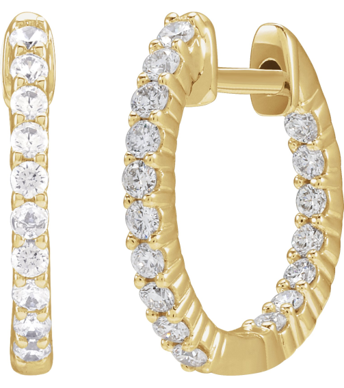653631 Earring Set 14K Yellow 14.5 Mm 1.66 Mm Lab-Grown Diamond Round 1.5Mm 12 Ctw Vs, F+ Pair Hinged Polished 12 Ctw Lab-Grown Diamond Inside-Outside Hoop Earrings