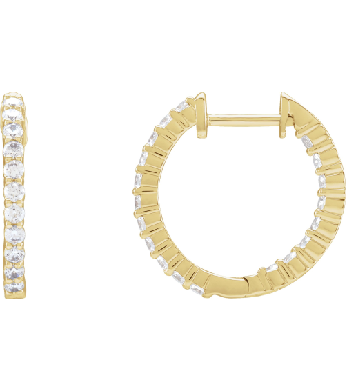 653631 Earring Set 14K Yellow 17.2 Mm 2.15 Mm Lab-Grown Diamond Round 1.75Mm 34 Ctw Vs, F+ Pair Hinged Polished 34 Ctw Lab-Grown Diamond Inside-Outside Hoop Earrings