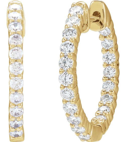 653631 Earring Set 14K Yellow 17.2 Mm 2.15 Mm Lab-Grown Diamond Round 1.75Mm 34 Ctw Vs, F+ Pair Hinged Polished 34 Ctw Lab-Grown Diamond Inside-Outside Hoop Earrings