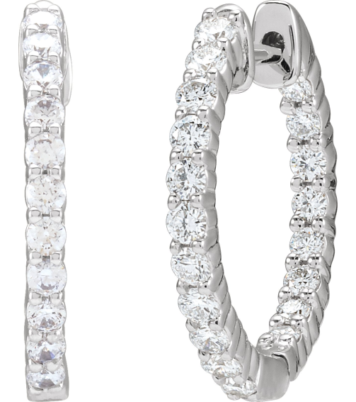 653631 Earring Set 14K White 17.2 Mm 2.15 Mm Lab-Grown Diamond Round 1.75Mm 34 Ctw Vs, F+ Pair Hinged Polished 34 Ctw Lab-Grown Diamond Inside-Outside Hoop Earrings