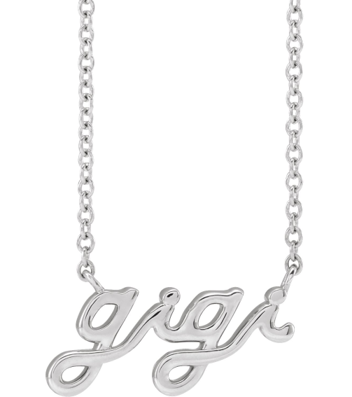 88063 Necklace 14K White 14.88 X 7.93 Mm 18 In Polished Lowercase Script Gigi Necklace