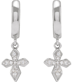 R50004 Earring Set Natural Diamond Round 14K White Natural Diamond Pair Hinged Polished 110 Ctw Natural Diamond Cross Hinged Hoop Earrings