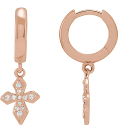 R50004 Earring Set Natural Diamond Round 14K Rose Natural Diamond Pair Hinged Polished 110 Ctw Natural Diamond Cross Hinged Hoop Earrings