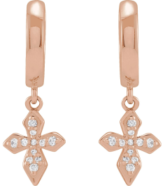 R50004 Earring Set Natural Diamond Round 14K Rose Natural Diamond Pair Hinged Polished 110 Ctw Natural Diamond Cross Hinged Hoop Earrings