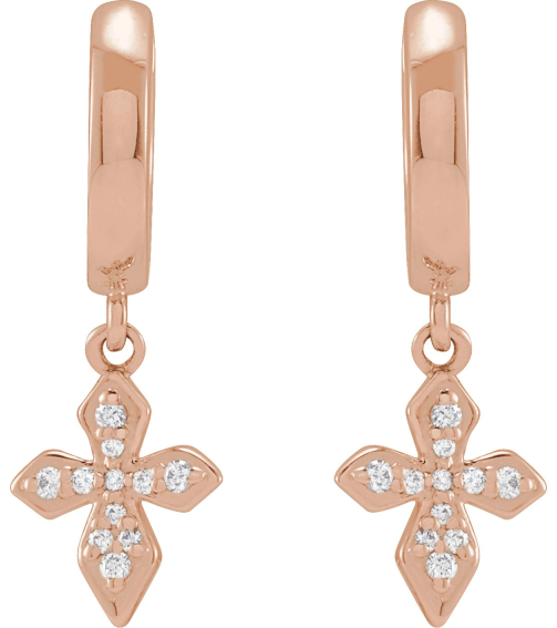 R50004 Earring Set Natural Diamond Round 14K Rose Natural Diamond Pair Hinged Polished 110 Ctw Natural Diamond Cross Hinged Hoop Earrings