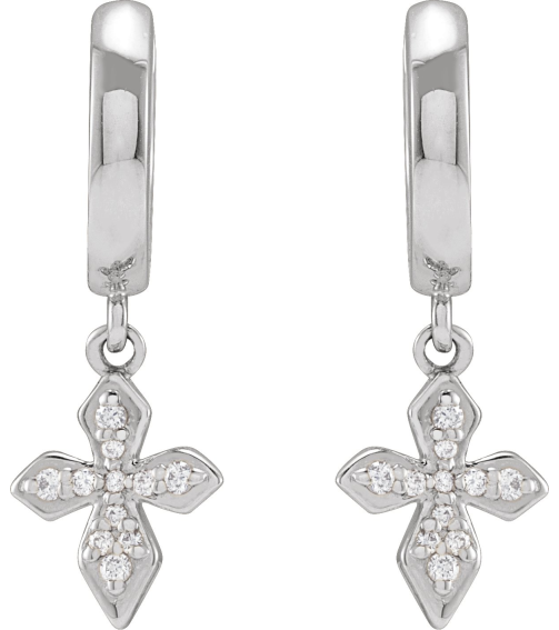 R50004 Earring Set Natural Diamond Round Platinum Natural Diamond Pair Hinged Polished 110 Ctw Natural Diamond Cross Hinged Hoop Earrings