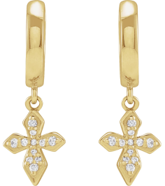 R50004 Earring Set Natural Diamond Round 14K Yellow Natural Diamond Pair Hinged Polished 110 Ctw Natural Diamond Cross Hinged Hoop Earrings