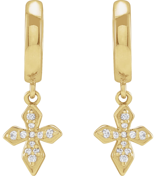 R50004 Earring Set Natural Diamond Round 14K Yellow Natural Diamond Pair Hinged Polished 110 Ctw Natural Diamond Cross Hinged Hoop Earrings