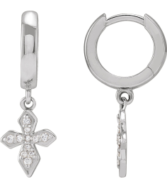 R50004 Earring Set Natural Diamond Round Sterling Silver Natural Diamond Pair Hinged Polished 110 Ctw Natural Diamond Cross Hinged Hoop Earrings