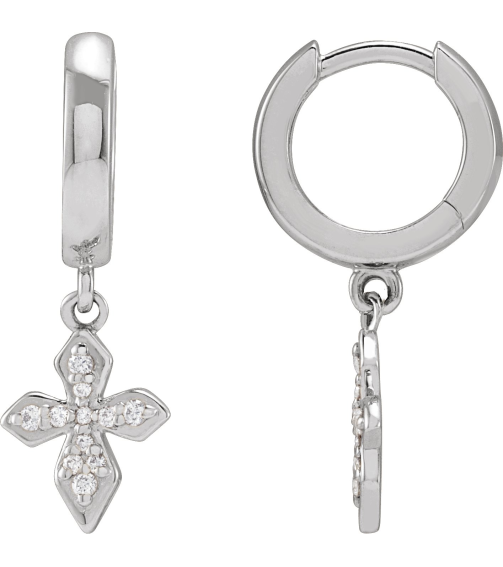 R50004 Earring Set Natural Diamond Round Sterling Silver Natural Diamond Pair Hinged Polished 110 Ctw Natural Diamond Cross Hinged Hoop Earrings