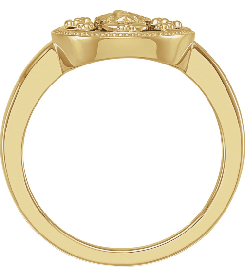 R50018 14K Yellow Black Enamel 7 15.35 Mm Polished Oval Black Enamel Miraculous Medal Ring