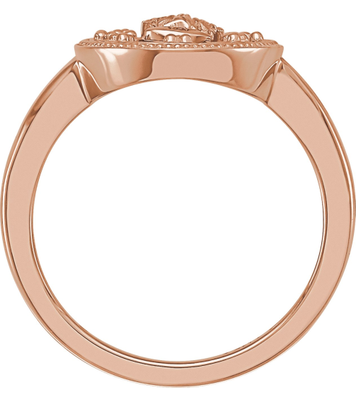R50018 14K Rose White Enamel 7 15.35 Mm Polished Oval White Enamel Miraculous Medal Ring