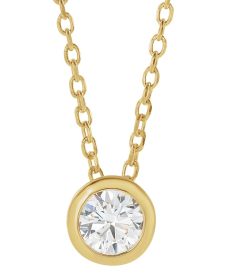 88111 Necklace Set 14K Yellow Round Natural Diamond 4.1Mm 14 Ct I1, G-H 16-18 In Polished 14 Ct Natural Diamond Solitaire Bezel-Set Necklace