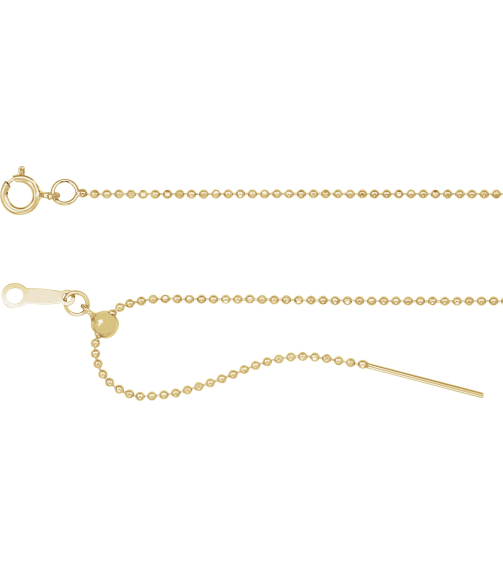 Ch1203 14K Yellow Bead 1 Mm 16-22 In Spring Ring Polished Adjustable Threader Bead Chain