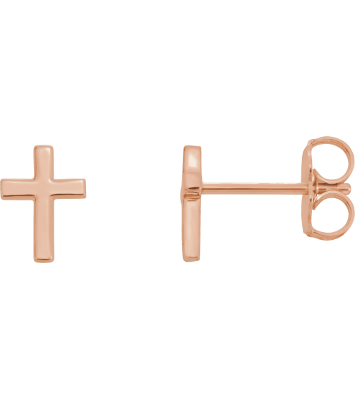 R17014 Earring 14K Rose 6 X 4 Mm Pair Friction Backs Included Polished Cross Earrings