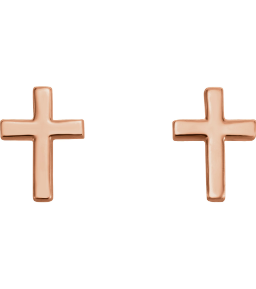R17014 Earring 14K Rose 6 X 4 Mm Pair Friction Backs Included Polished Cross Earrings