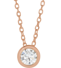 88111 Necklace Set 14K Rose Round Natural Diamond 3.5Mm 16 Ct I1, G-H 16-18 In Polished 16 Ct Natural Diamond Solitaire Bezel-Set Necklace