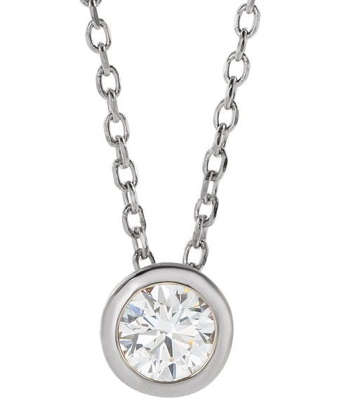 88111 Necklace Set 14K White Round Natural Diamond 3.5Mm 16 Ct I1, G-H 16-18 In Polished 16 Ct Natural Diamond Solitaire Bezel-Set Necklace