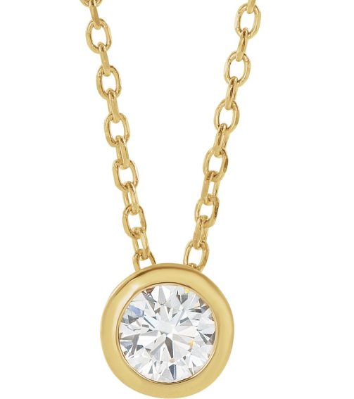 88111 Necklace Set 14K Yellow Round Natural Diamond 3.5Mm 16 Ct I1, G-H 16-18 In Polished 16 Ct Natural Diamond Solitaire Bezel-Set Necklace