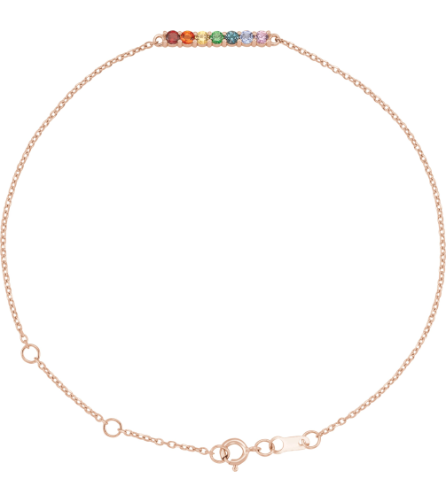 Brc881 Bracelet Set 14K Rose Round Natural Multi-Gemstone 2 Mm 6 12-7 12 In Polished Multi-Gemstone Bar Bracelet
