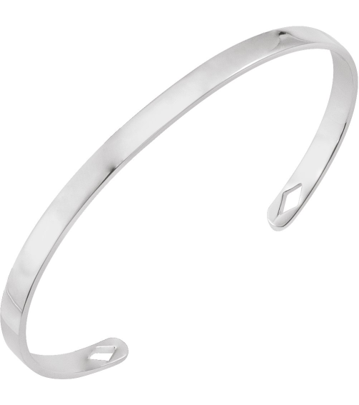Brc892 14K White Diamond Polished Engravable Cuff Bracelet